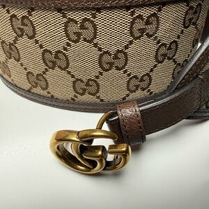 Gucci Brown and Beige GG Supreme Canvas Belt with Gold Double G Buckle
